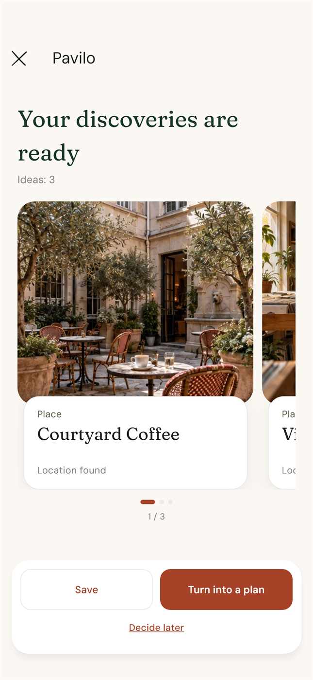 Pavilo import screen turning a social post into a saved place